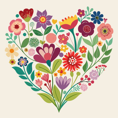 Heart-Shaped Bouquet of Vibrant Flowers for Paper Cutting Artのイラスト素材