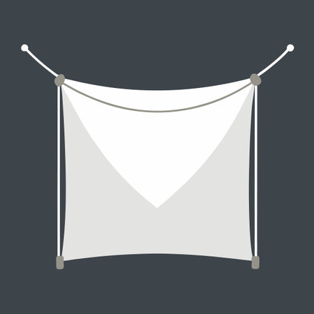 Blank White Textile Banner Suspended by Ropes, Realistic Texture andWrinklesのイラスト素材