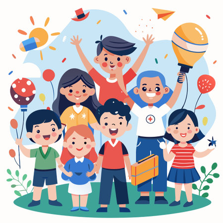 United Voices of the World's Children: Let's Amplify their Messageのイラスト素材