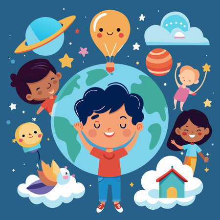 Children of the World Dreaming Limitlessly on World Children's Dayのイラスト素材