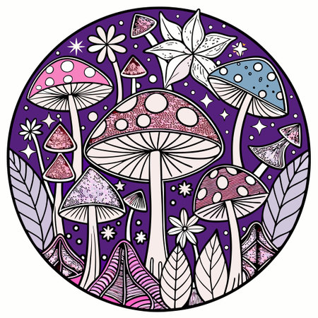 Enchanting Circle of Fantasy Mushrooms in a Mystical Forestのイラスト素材