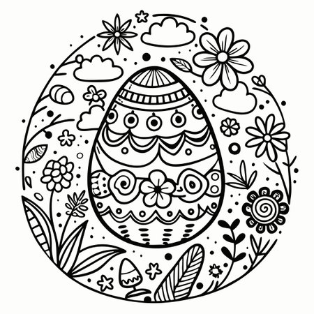 Easter Doodle Eggs with Ornaments Coloring Page for Kids and Adults to Celebrate the Spring Holidayのイラスト素材