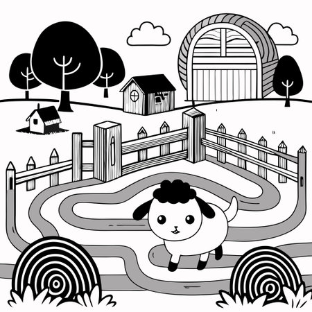 The Sheep's Journey to the Secure Fence Farmのイラスト素材