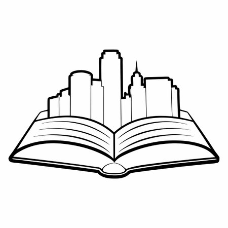 Open Book and Cityscapes Merged in a Kansas City Panoramaのイラスト素材