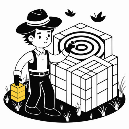 The Farmer's Path to the Stacked Hay in the Distant Fieldのイラスト素材