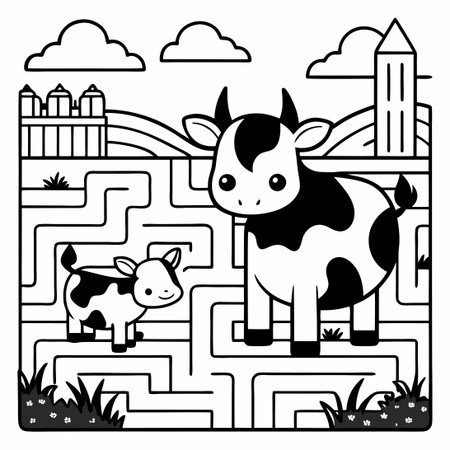 Heartfelt Reunion: Mother Cow Searches Diligently for Lost Calfのイラスト素材