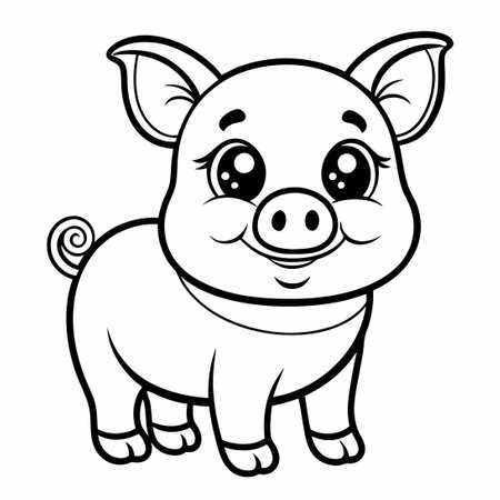 Cute Pig Coloring Page for Kids and Adults to Download and Printのイラスト素材