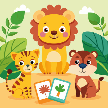Educational Safari Wildlife Flashcards for Children's Vocabulary Expansionのイラスト素材