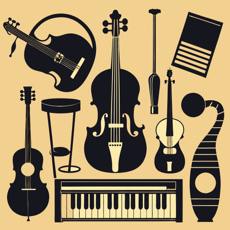 Enchanting Silhouette Collection of Musical Instrumentsのイラスト素材