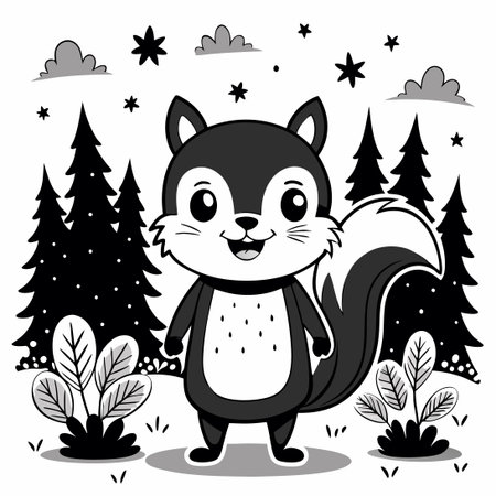 Majestic Black and White Wildlife Print Featuring a Captivating Squirrelのイラスト素材