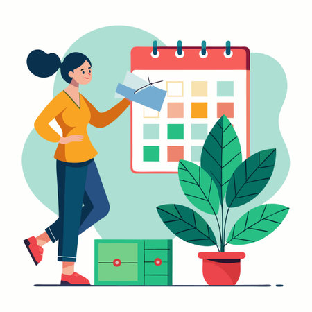 Woman Scheduling an Appointment on a Calendar for Time Managementのイラスト素材