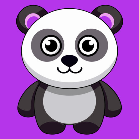 Purple Background Cartoon Panda with Friendly Expressionのイラスト素材