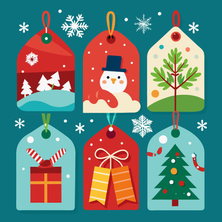 Festive Winter Wonderland: Set of Printable Christmas Gift Tagsのイラスト素材