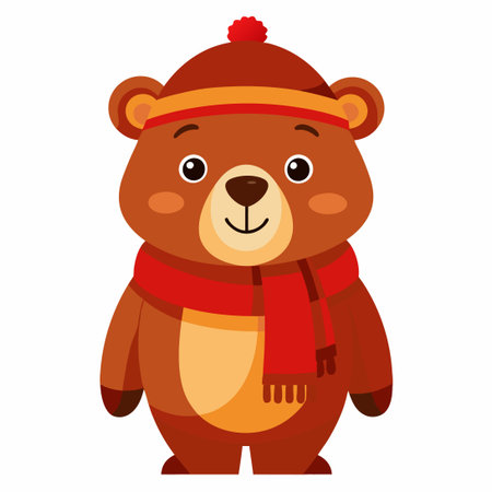 Adorable Bear Cub Adorned with a Festive Hat and Scarfのイラスト素材