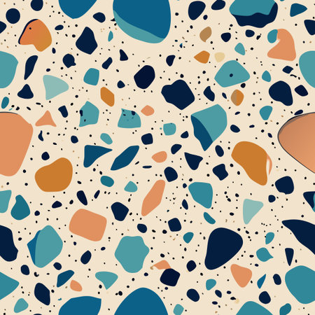 Intricate Terrazzo Vector Pattern in Seamless Design with Modern Abstract Swirls in Azure Blue and Lilacのイラスト素材