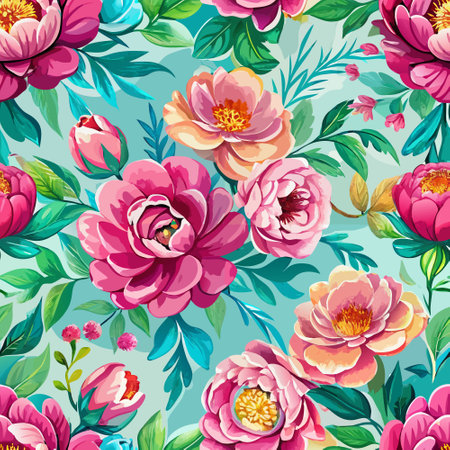 Seamless Watercolor Floral Pattern with Vibrant Hues and Intricate Detailsのイラスト素材