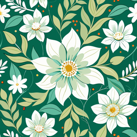 Enchanting Seamless Pattern with White Floral Motifs on a Pure White Backgroundのイラスト素材