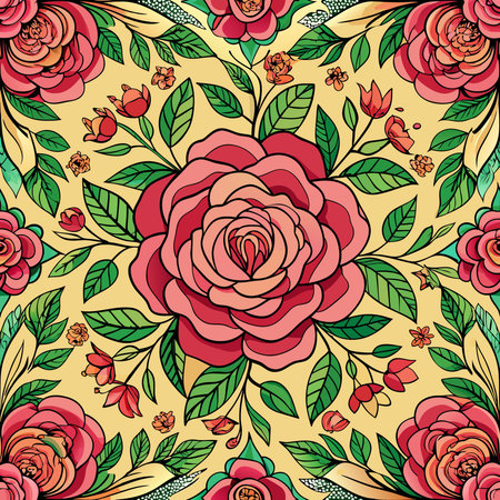 Seamless Pattern of Vibrant Wildflowers in a Geometric Arrangementのイラスト素材