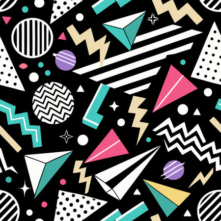 Geometric Black and White Memphis Vector Seamless Pattern for Modern Designsのイラスト素材