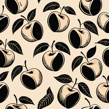 Hand-Drawn Black and White Line Art Illustration of a Peach Fruit with Stem and Leafのイラスト素材