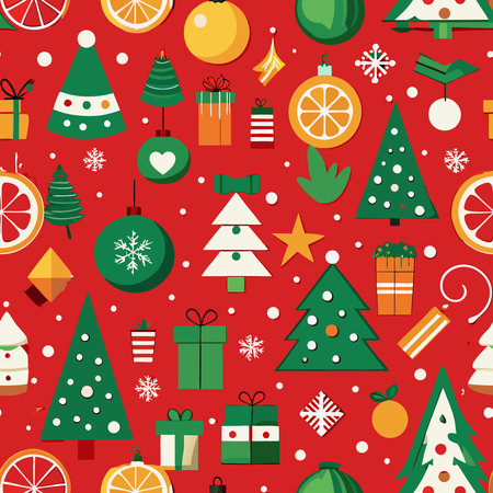 Festive Christmas Background with Vector Illustrations and Holiday Decorations