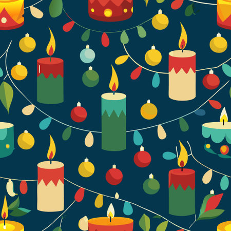 Christmas Candles and Garlands Vector Background for Festive Decorのイラスト素材