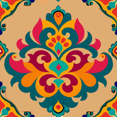 Vibrant Damask Ornamentals with Intricate Patterns and Flourishes
