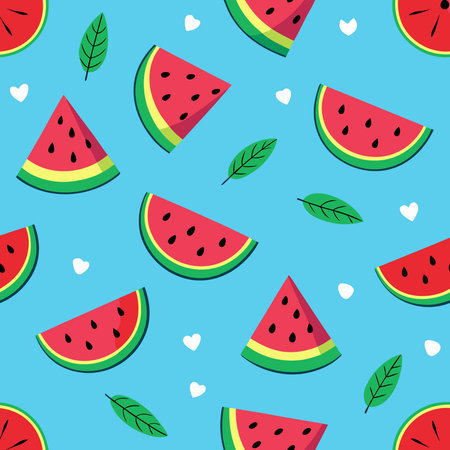 Adorable Watermelon Pattern on Vibrant Blue Background