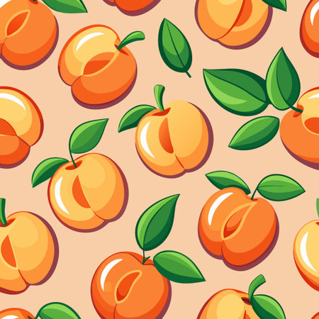 Vibrant Doodle Seamless Pattern with Fresh Peaches on a Fruity Background