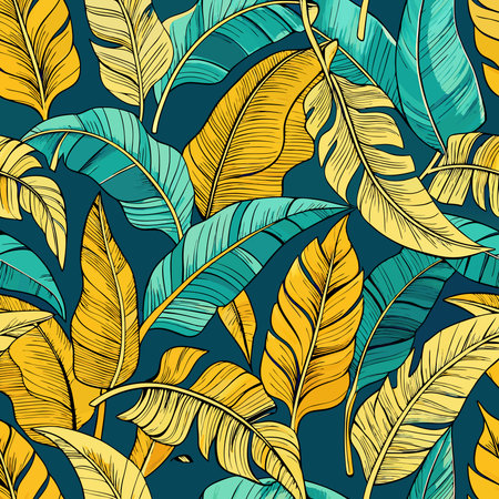Luxurious Seamless Banana Leaf Pattern with Elegant Hand Drawn Botanical Detailsのイラスト素材