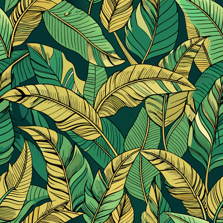 Elegant Hand-Drawn Luxury Banana Leaf Seamless Patternのイラスト素材