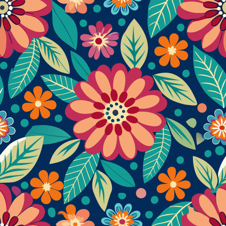 Vintage Floral Seamless Pattern in Retro Style with Blooming Flowers