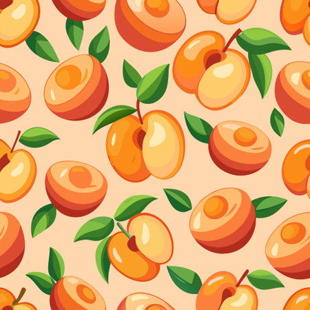 Hand Drawn Doodle Peach Seamless Pattern Fresh Fruit Background
