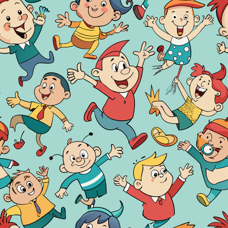 Jubilant Cartoon Characters Leaping for Joyのイラスト素材