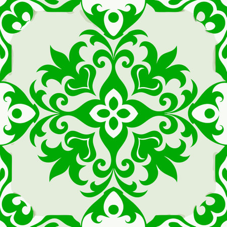 Verdant Damask Flourishes: Ornate Green Vector Elementsのイラスト素材
