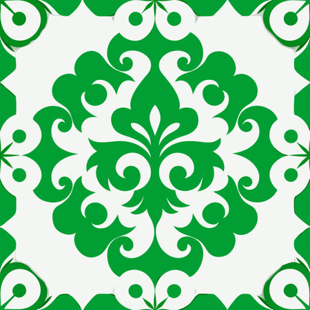 Intricate Green Damask Ornaments with Elegant Floral Elementsのイラスト素材