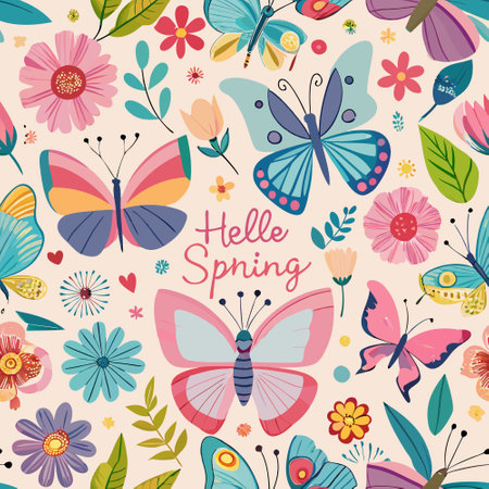 Seamless Pattern with Delicate Floral Motifs in Vibrant Spring Huesのイラスト素材