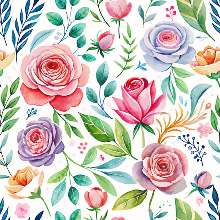 Hand-Drawn Watercolor Romantic Floral Seamless Pattern with Pastel Bloomsのイラスト素材
