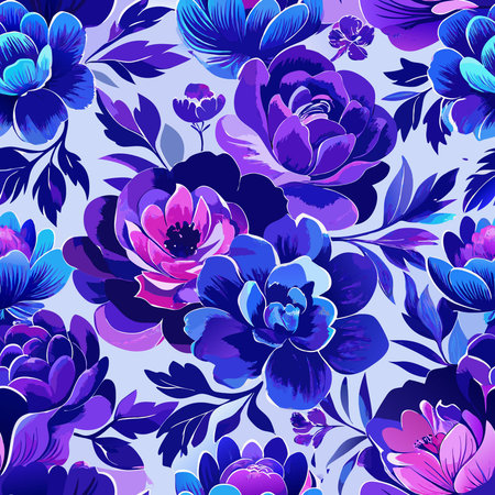 Sumptuous Navy Blue and Purple Watercolor Florals Intertwined as a Delicate Seamのイラスト素材