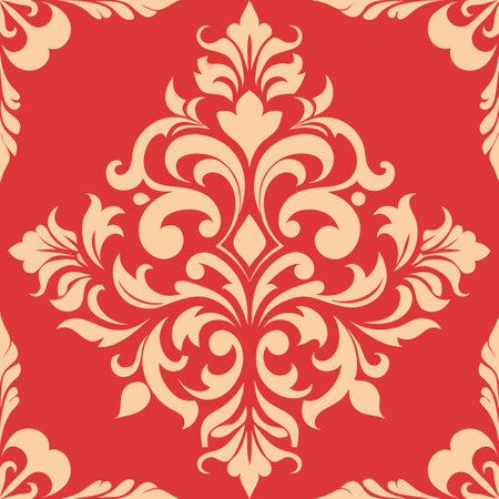 Ornate Damask Elements in Elegant Maroon Hue (Vector Set)のイラスト素材