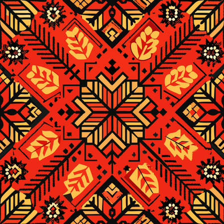 Intricate Seamless Pattern Inspired by Traditional Ukrainian Folklore Motifs