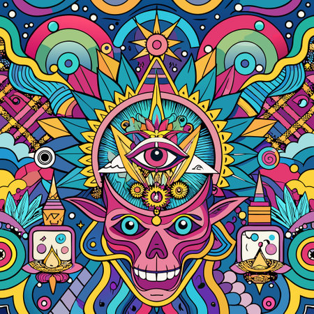 Vibrant and Trippy Psychedelic Seamless Pattern with Swirling Colorsのイラスト素材