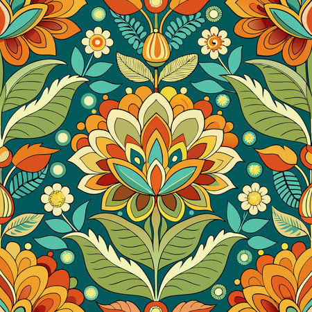 Enchanting Retro Seamless Pattern Adorned with Decorative Floral Motifsのイラスト素材
