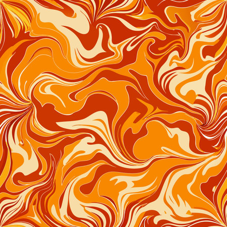 Seamless Pattern with Vibrant Orange Liquid Marble Swirls and Motifsのイラスト素材