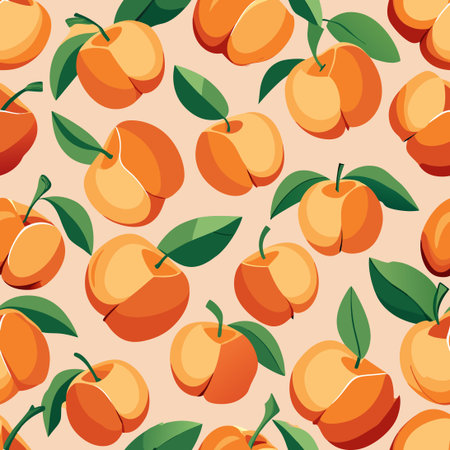 Seamless Pattern of Vibrant Peach Fruits on a Blue Background