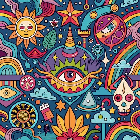 Hypnotic Vibrations: Kaleidoscopic Seamless Pattern for Psychedelic Explorationsのイラスト素材