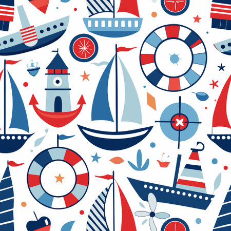 Nautical-Inspired Summer Sanctuary: Seamless Pattern Wallpaper and Design Elementsのイラスト素材