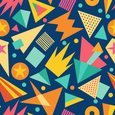 Abstract Bright Geometric Seamless Patterns with Vibrant Shapes and Repeating Motifsのイラスト素材