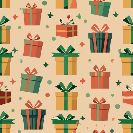 Seamless New Year's Pattern with Festive Holiday Gifts on a Neon Blue Background