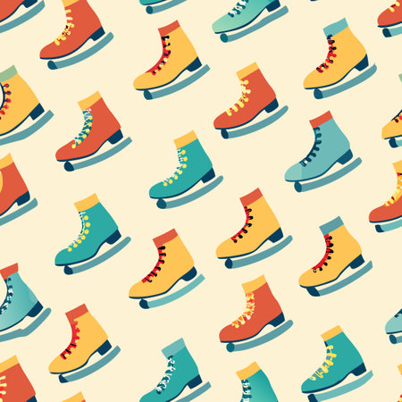 Seamless Colorful Ice Skates Pattern for Festive Holiday Backgroundsのイラスト素材